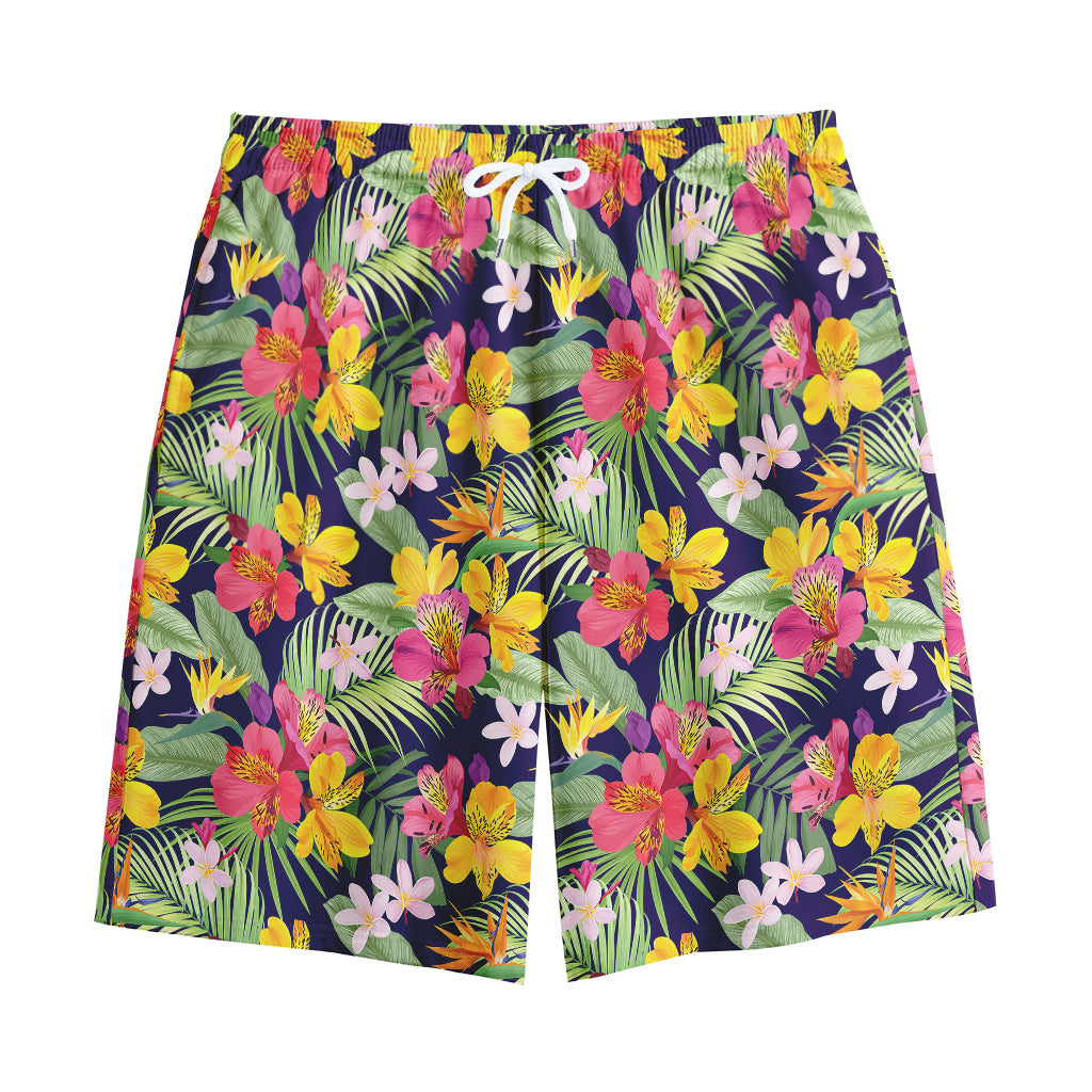 Tropical Alstroemeria Pattern Print Cotton Shorts