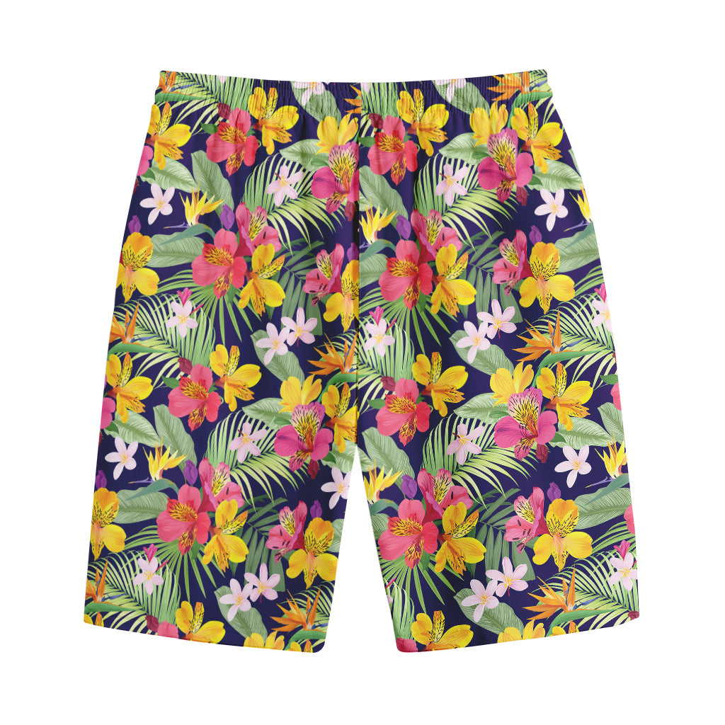 Tropical Alstroemeria Pattern Print Cotton Shorts