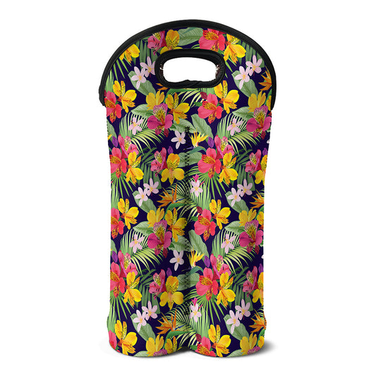 Tropical Alstroemeria Pattern Print Double Neoprene Wine Tote