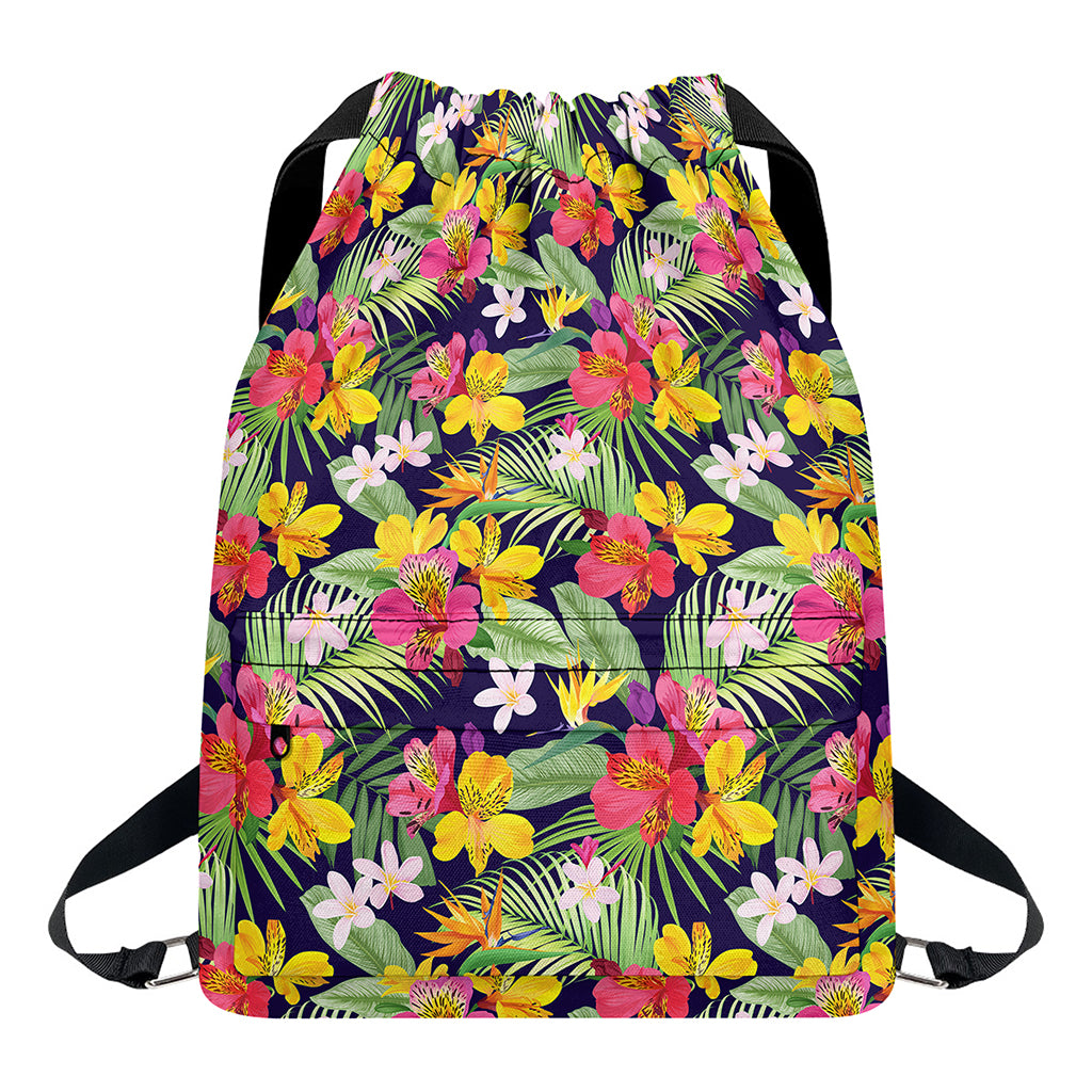 Tropical Alstroemeria Pattern Print Drawstring Backpack