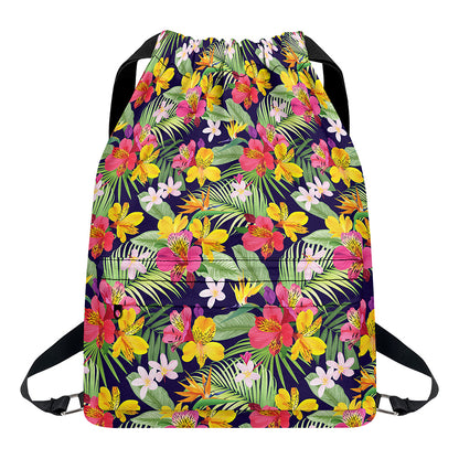 Tropical Alstroemeria Pattern Print Drawstring Backpack