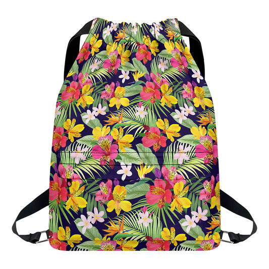 Tropical Alstroemeria Pattern Print Drawstring Backpack
