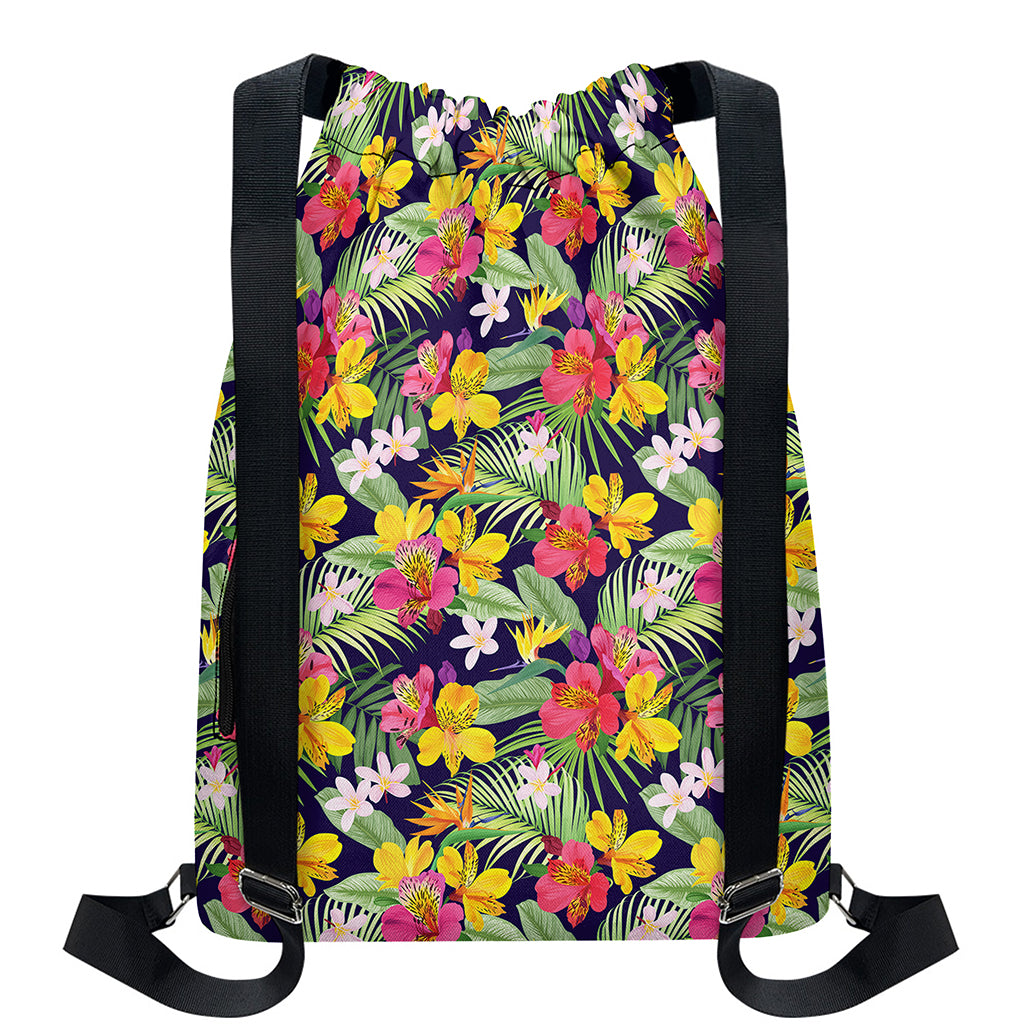 Tropical Alstroemeria Pattern Print Drawstring Backpack