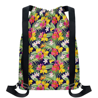 Tropical Alstroemeria Pattern Print Drawstring Backpack
