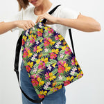Tropical Alstroemeria Pattern Print Drawstring Backpack