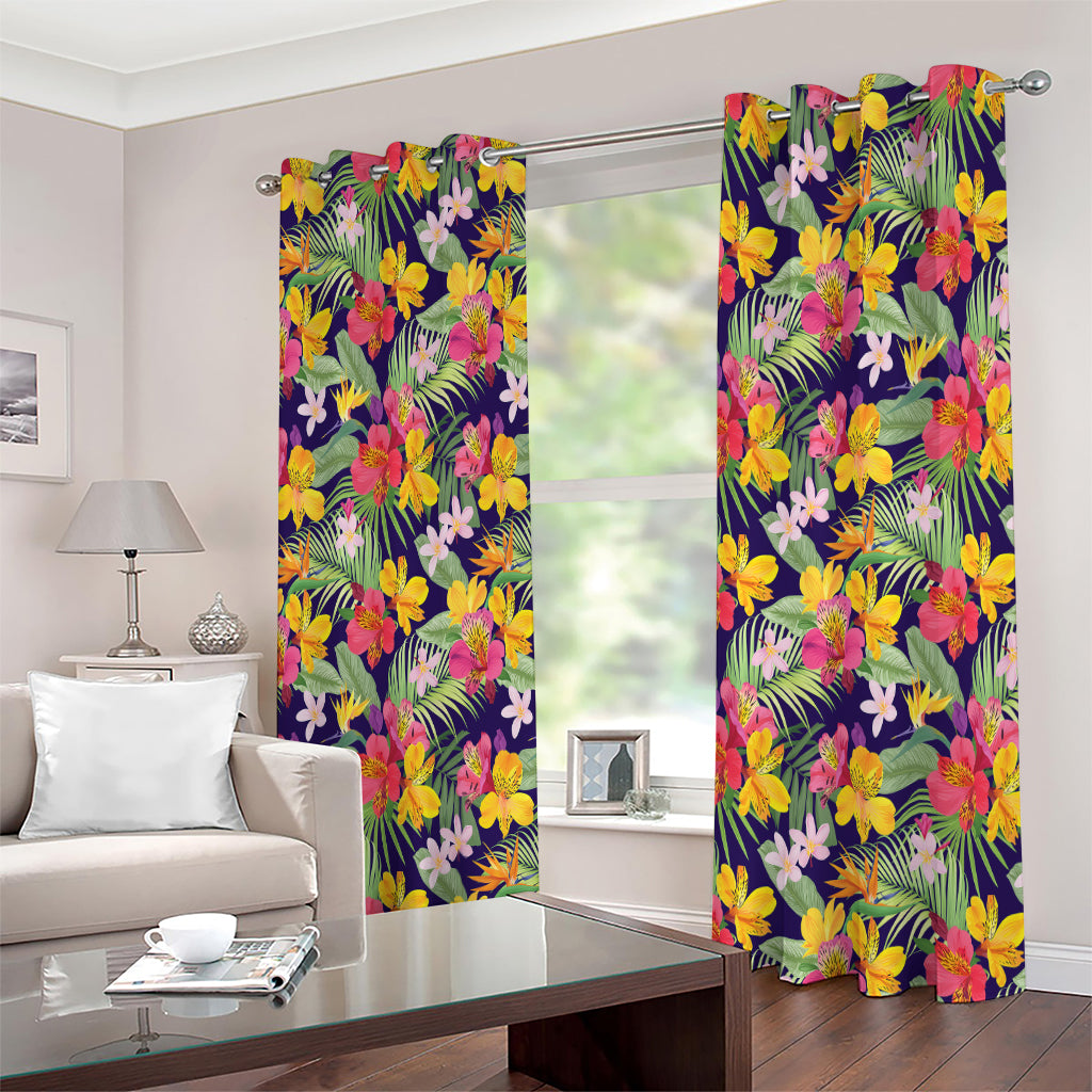 Tropical Alstroemeria Pattern Print Extra Wide Grommet Curtains