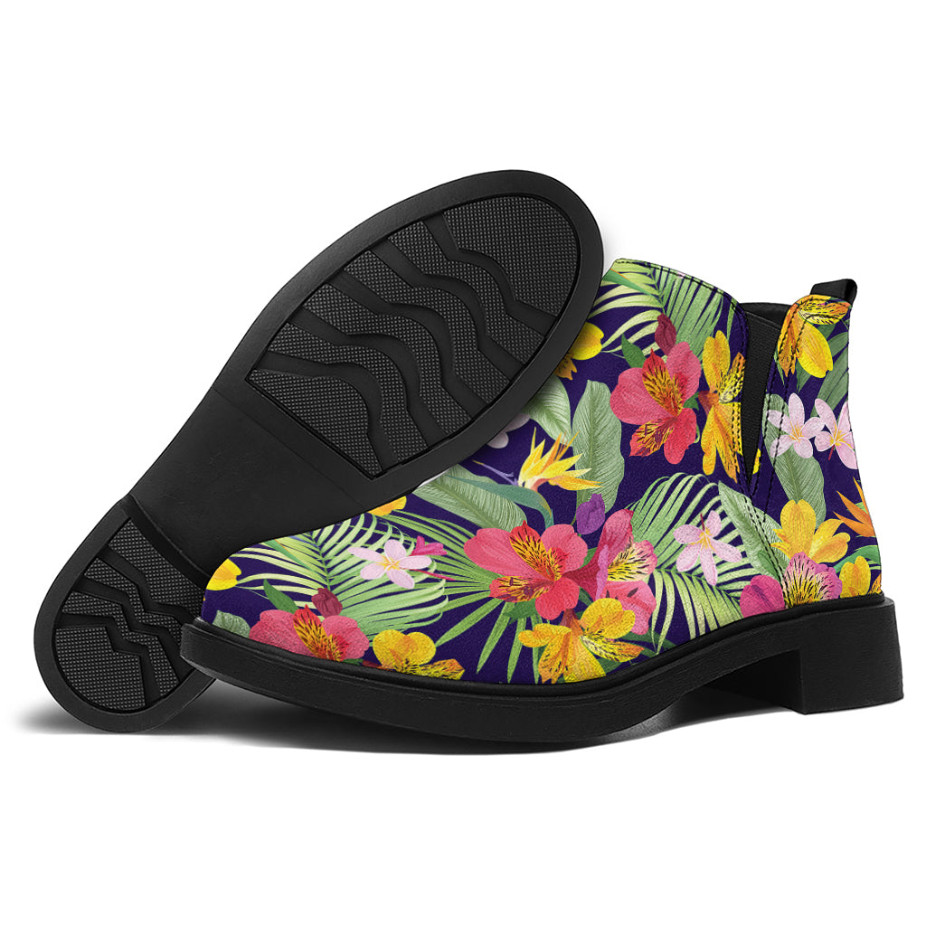 Tropical Alstroemeria Pattern Print Flat Ankle Boots