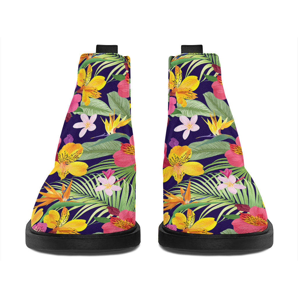 Tropical Alstroemeria Pattern Print Flat Ankle Boots