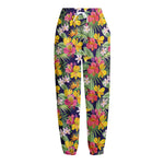 Tropical Alstroemeria Pattern Print Fleece Lined Knit Pants