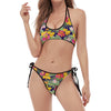 Tropical Alstroemeria Pattern Print Halter Scoop Tie Side Bikini