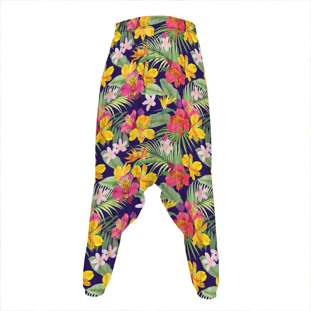 Tropical Alstroemeria Pattern Print Hammer Pants