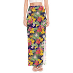 Tropical Alstroemeria Pattern Print High Slit Maxi Skirt