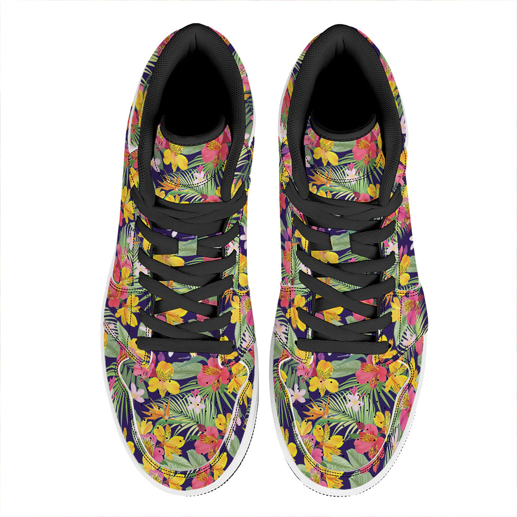 Tropical Alstroemeria Pattern Print High Top Leather Sneakers