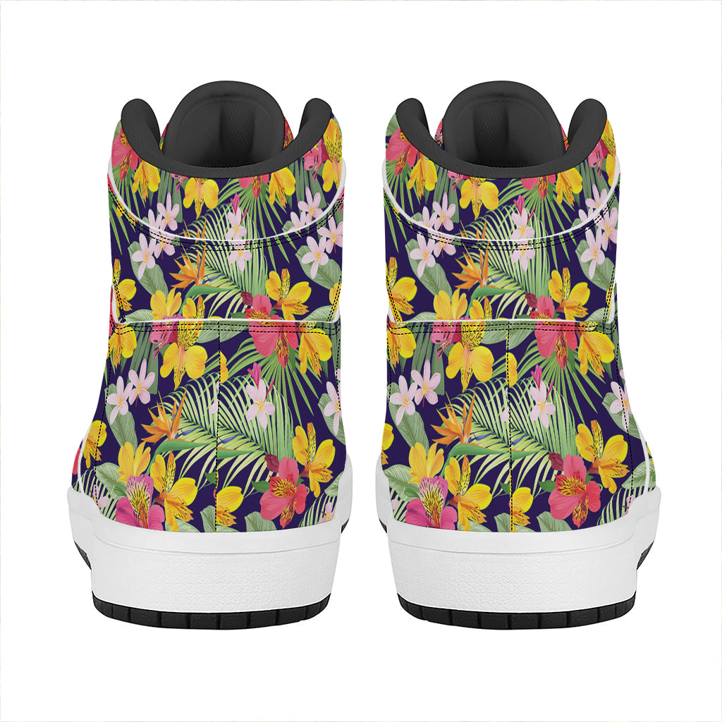 Tropical Alstroemeria Pattern Print High Top Leather Sneakers