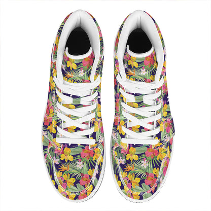 Tropical Alstroemeria Pattern Print High Top Leather Sneakers