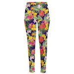 Tropical Alstroemeria Pattern Print High-Waisted Pocket Leggings