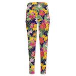 Tropical Alstroemeria Pattern Print High-Waisted Pocket Leggings