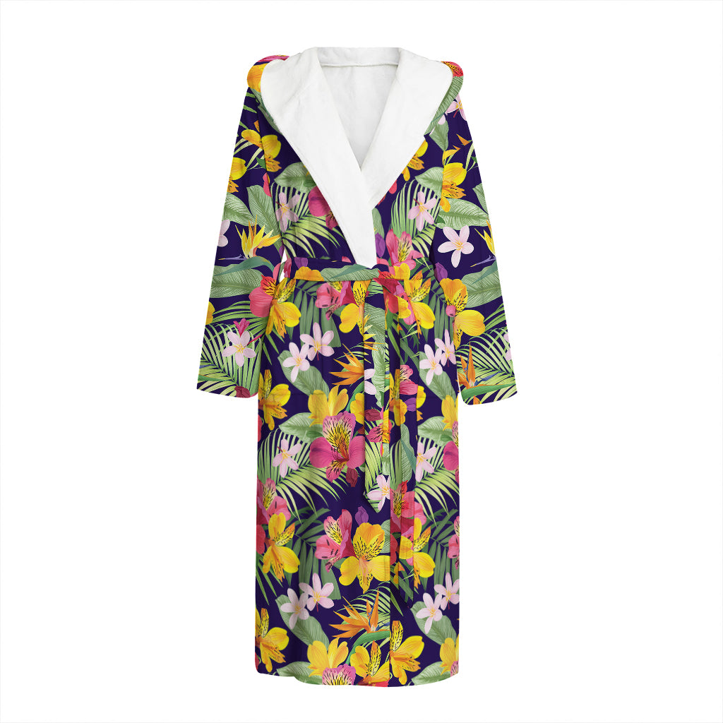 Tropical Alstroemeria Pattern Print Hooded Bathrobe