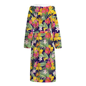 Tropical Alstroemeria Pattern Print Hooded Bathrobe