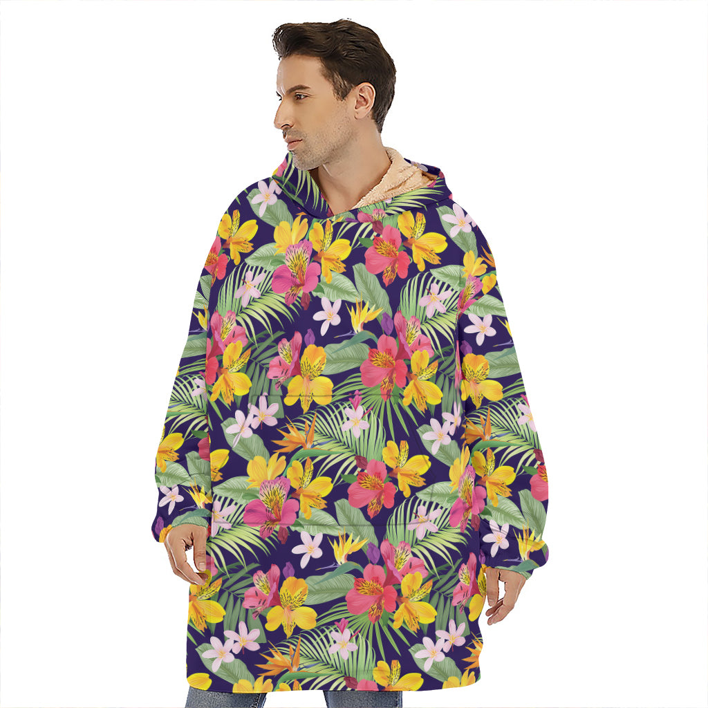 Tropical Alstroemeria Pattern Print Hoodie Blanket