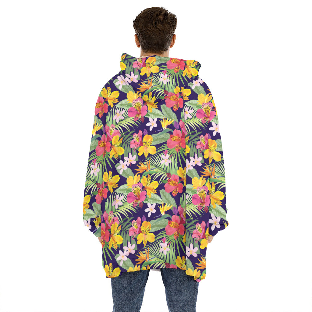 Tropical Alstroemeria Pattern Print Hoodie Blanket