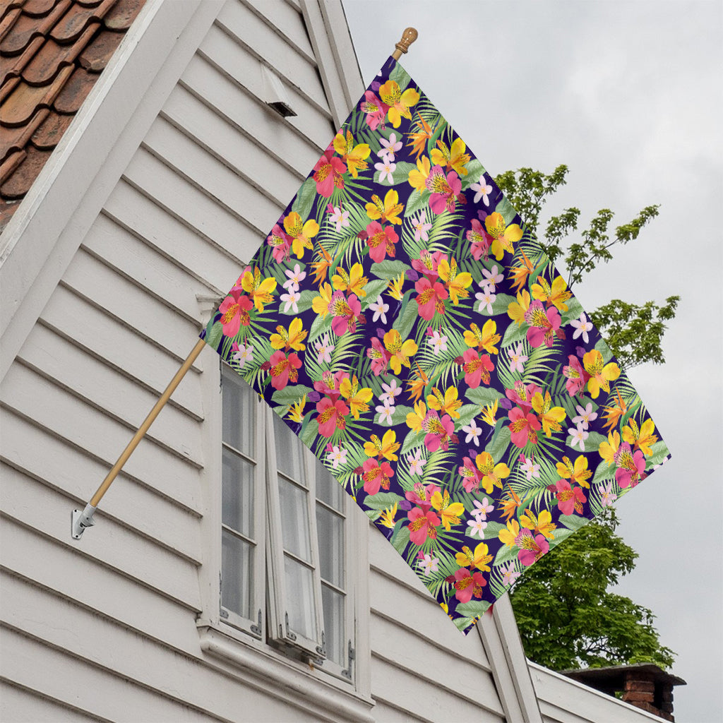 Tropical Alstroemeria Pattern Print House Flag