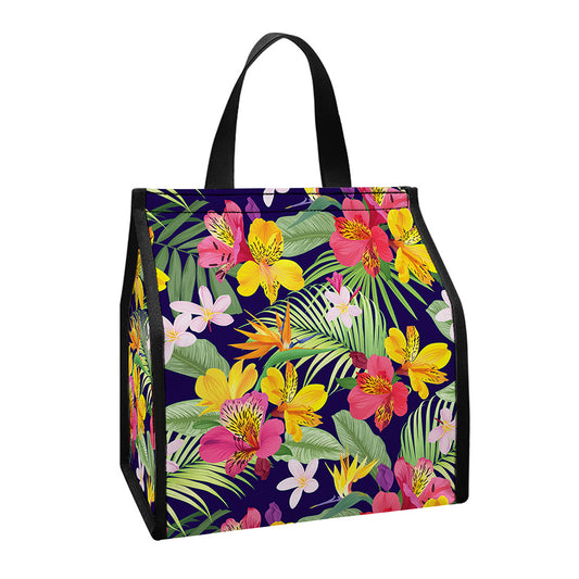 Tropical Alstroemeria Pattern Print Insulated Lunch Tote