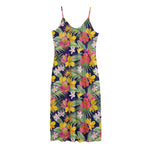 Tropical Alstroemeria Pattern Print Jersey Midi Cami Dress