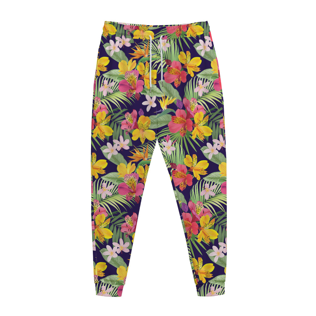 Tropical Alstroemeria Pattern Print Jogger Pants