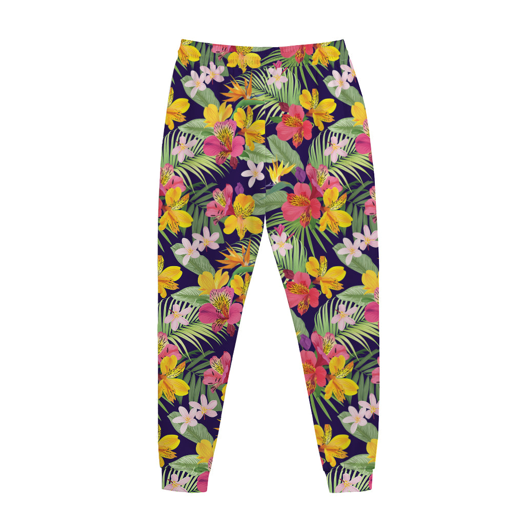 Tropical Alstroemeria Pattern Print Jogger Pants