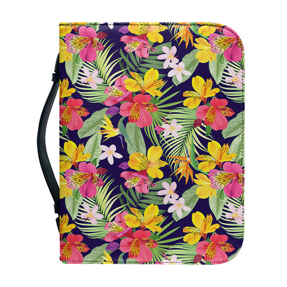 Tropical Alstroemeria Pattern Print Leather Bible Cover