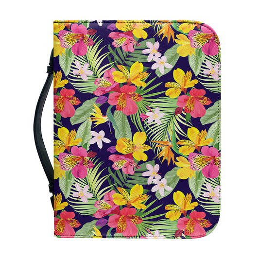 Tropical Alstroemeria Pattern Print Leather Bible Cover
