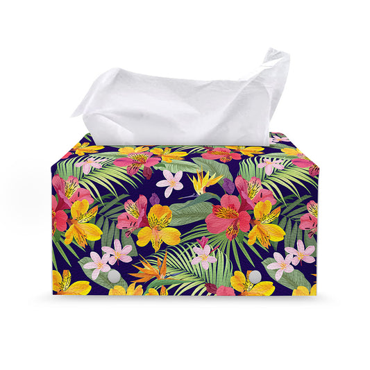 Tropical Alstroemeria Pattern Print Leather Tissue Box Cover