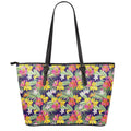 Tropical Alstroemeria Pattern Print Leather Tote Bag With Zipper