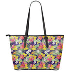 Tropical Alstroemeria Pattern Print Leather Tote Bag