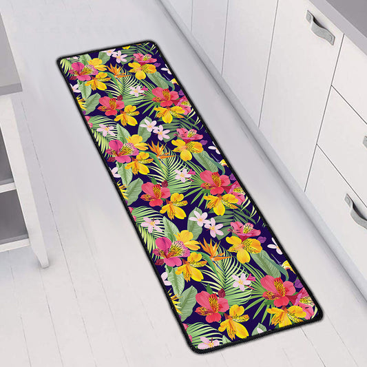 Tropical Alstroemeria Pattern Print Long Kitchen Mat