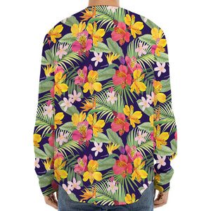 Tropical Alstroemeria Pattern Print Long Sleeve Baseball Jersey