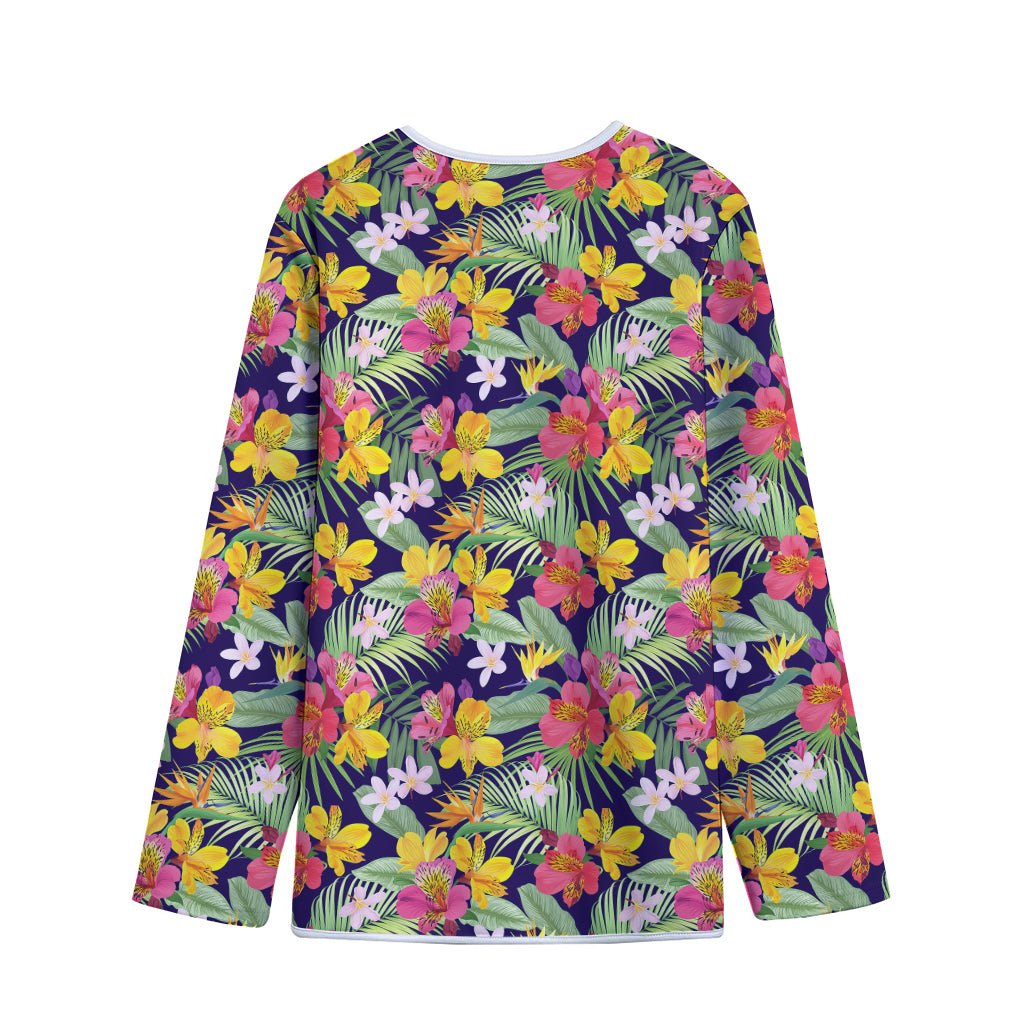 Tropical Alstroemeria Pattern Print Long Sleeve Short Coat