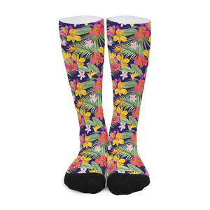 Tropical Alstroemeria Pattern Print Long Socks