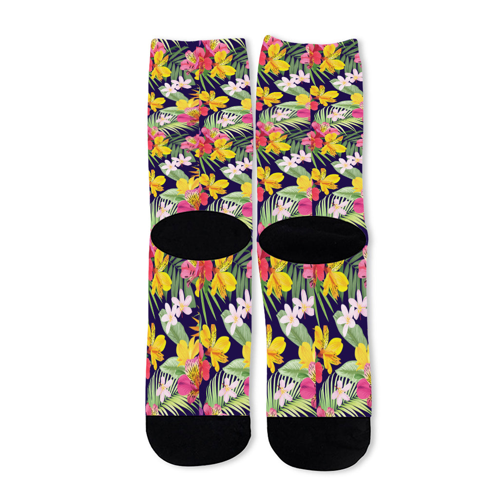 Tropical Alstroemeria Pattern Print Long Socks