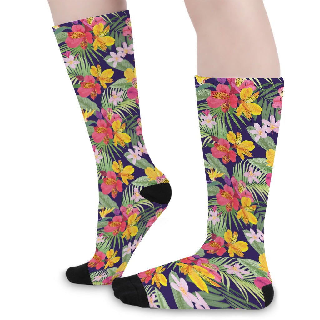 Tropical Alstroemeria Pattern Print Long Socks