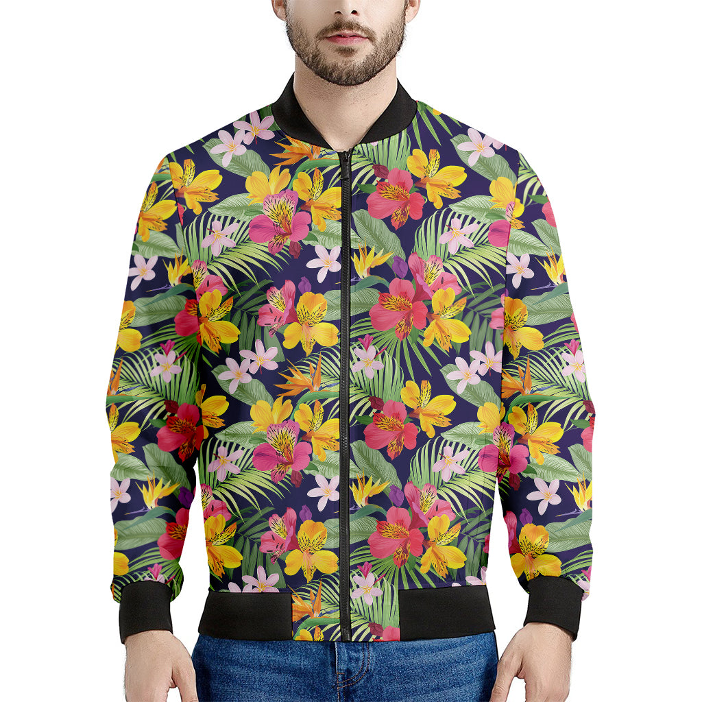 Tropical Alstroemeria Pattern Print Men's Bomber Jacket