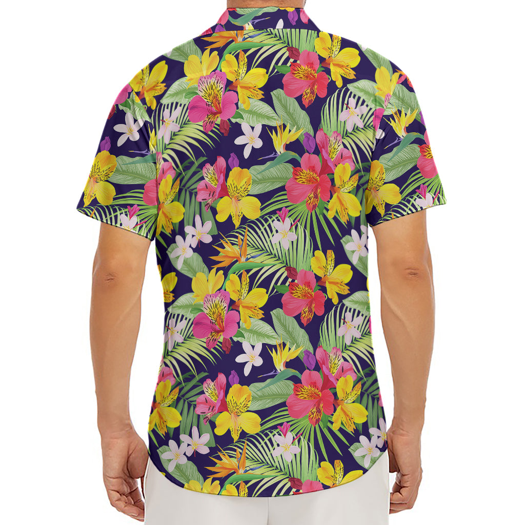 Tropical Alstroemeria Pattern Print Men's Deep V-Neck Shirt