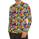 Tropical Alstroemeria Pattern Print Men's Long Sleeve Rash Guard