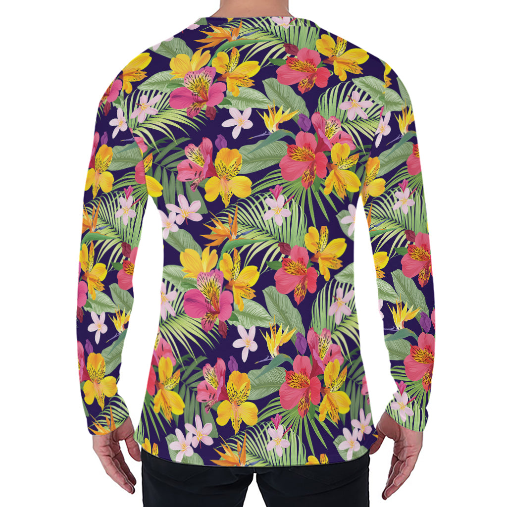 Tropical Alstroemeria Pattern Print Men's Long Sleeve T-Shirt