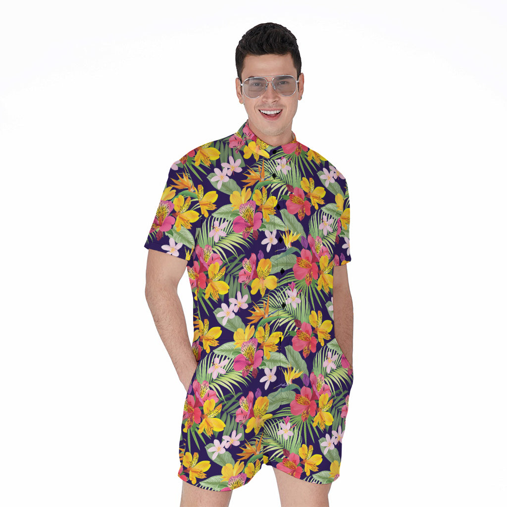 Tropical Alstroemeria Pattern Print Men's Rompers