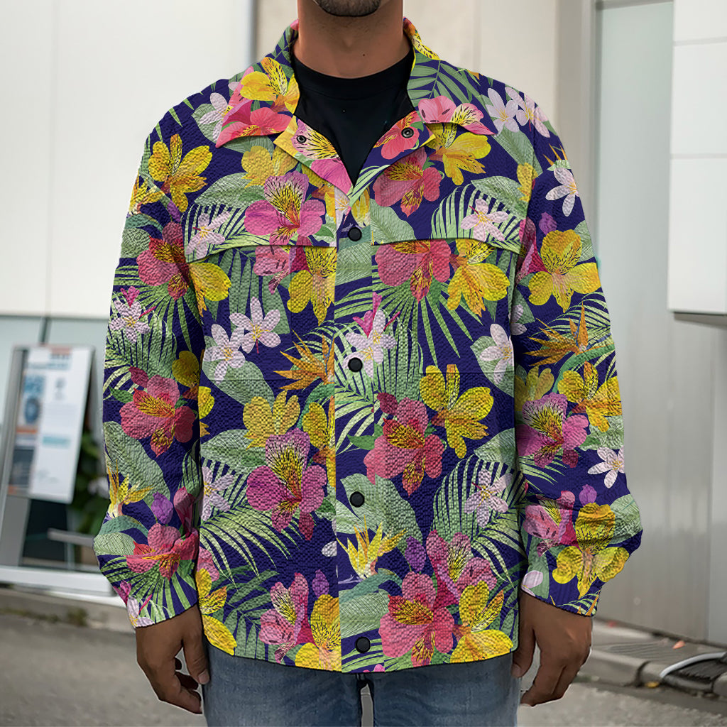 Tropical Alstroemeria Pattern Print Men's Shirt Jacket