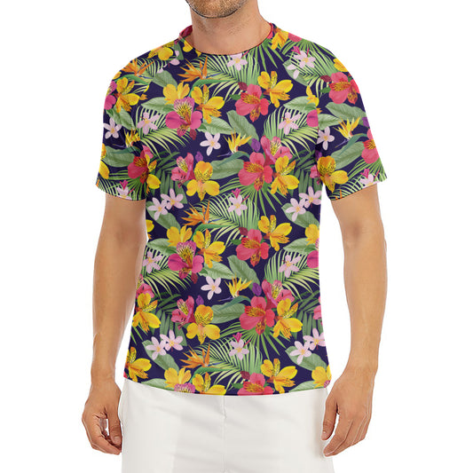 Tropical Alstroemeria Pattern Print Men's Short Sleeve Rash Guard
