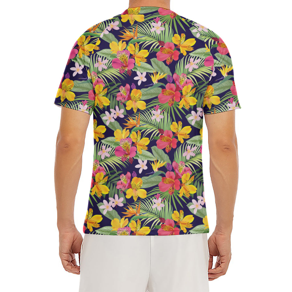 Tropical Alstroemeria Pattern Print Men's Short Sleeve Rash Guard