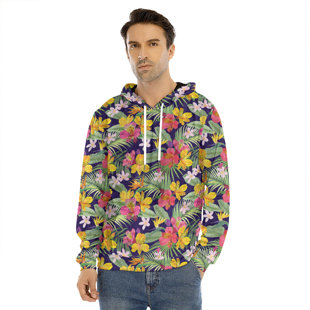 Tropical Alstroemeria Pattern Print Men's Velvet Pullover Hoodie